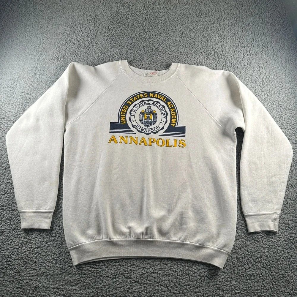 Vtg 90's Navy Naval Academy‎ Sweatshirt Size XL White Annapolis Crew Made In USA